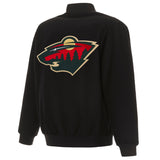 Minnesota Wild Reversible Wool Jacket - Embroidered Logos JH Design Black - J.H. Sports Jackets