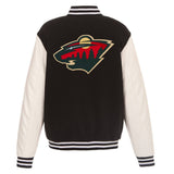 Minnesota Wild - JH Design Reversible Fleece Jacket with Faux Leather Sleeves - Black/White - J.H. Sports Jackets