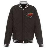 Minnesota Wild - JH Design Reversible Fleece Jacket with Faux Leather Sleeves - Black/White - J.H. Sports Jackets