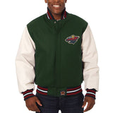 Minnesota Wild Two-Tone Wool and Leather Jacket - Green/White - J.H. Sports Jackets