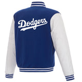 Los Angeles Dodgers JH Design 2024 World Series Champions Reversible Fleece & Faux Leather Full-Snap Jacket - Roy-White - J.H. Sports Jackets