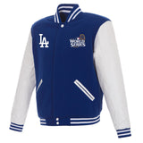 Los Angeles Dodgers JH Design 2024 World Series Champions Reversible Fleece & Faux Leather Full-Snap Jacket - Roy-White - J.H. Sports Jackets