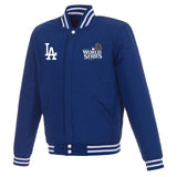 Los Angeles Dodgers JH Design 2024 World Series Champions Reversible Fleece & Faux Leather Full-Snap Jacket - Roy-White - J.H. Sports Jackets