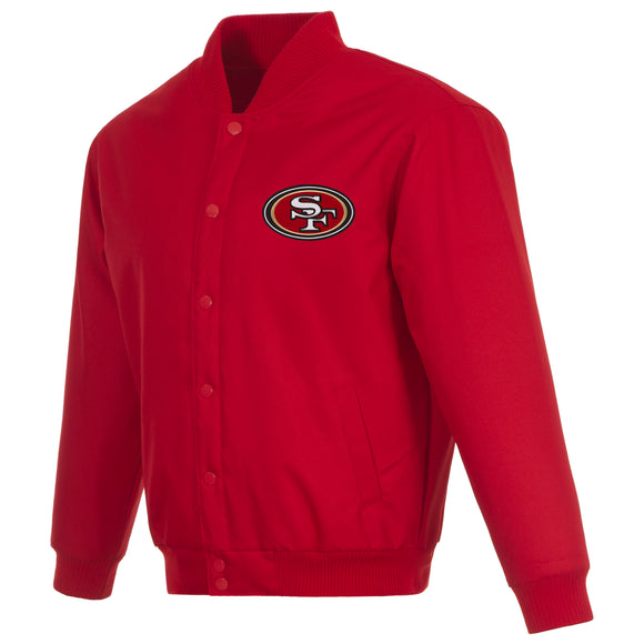 San Francisco 49ers Poly Twill Varsity Jacket - Red - J.H. Sports Jackets