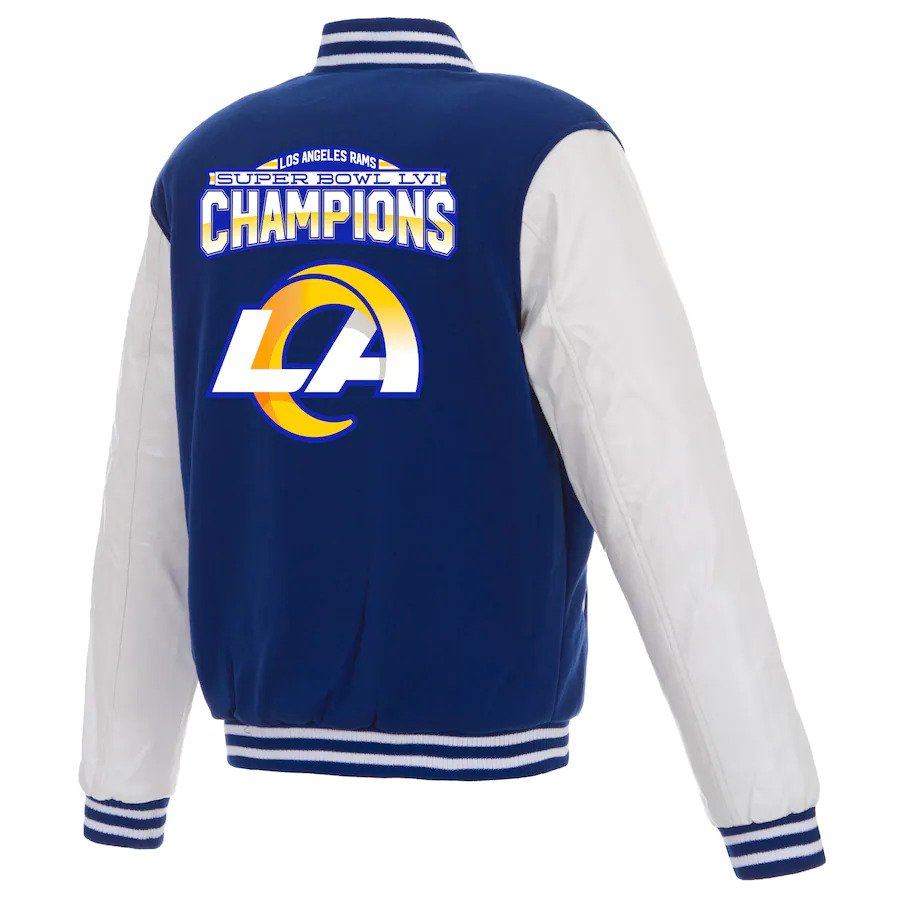 Los Angeles Rams Super Bowl LVI Champions Leather Full-Snap Jacket-Royal/White 3X-Large