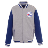 Philadelphia 76ers Two-Tone Reversible Fleece Jacket - Gray/Royal - JH Design
