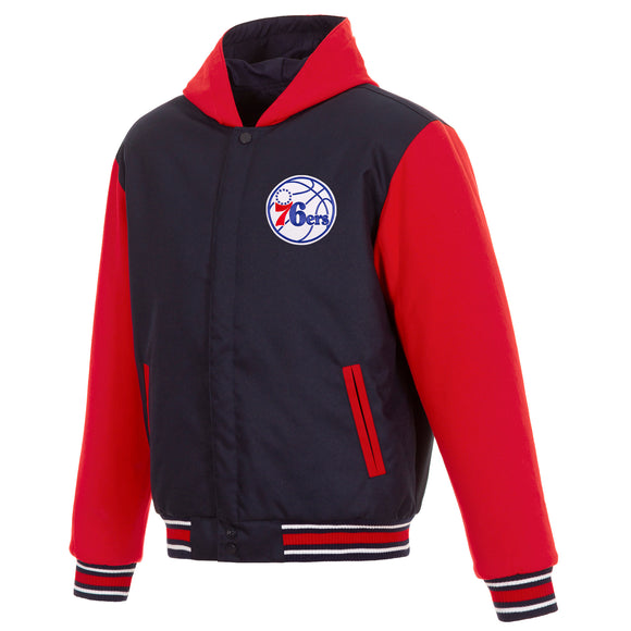 Philadelphia 76ers Two-Tone Reversible Fleece Hooded Jacket - Navy/Red - JH Design