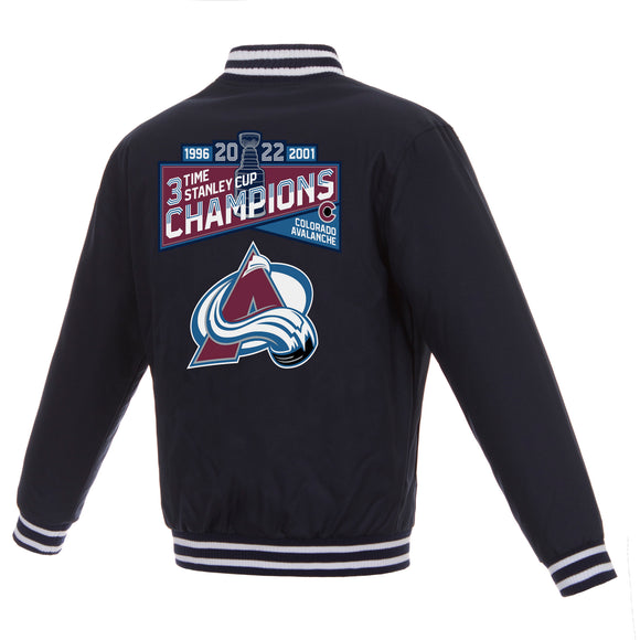 Colorado Avalanche 3-Time Stanley Cup Champions Poly Twill Jacket-Navy - J.H. Sports Jackets