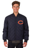 Chicago Bears Wool & Leather Reversible Jacket w/ Embroidered Logos - Navy - J.H. Sports Jackets