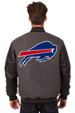 Buffalo Bills Wool & Leather Reversible Jacket w/ Embroidered Logos - Charcoal/Black - J.H. Sports Jackets
