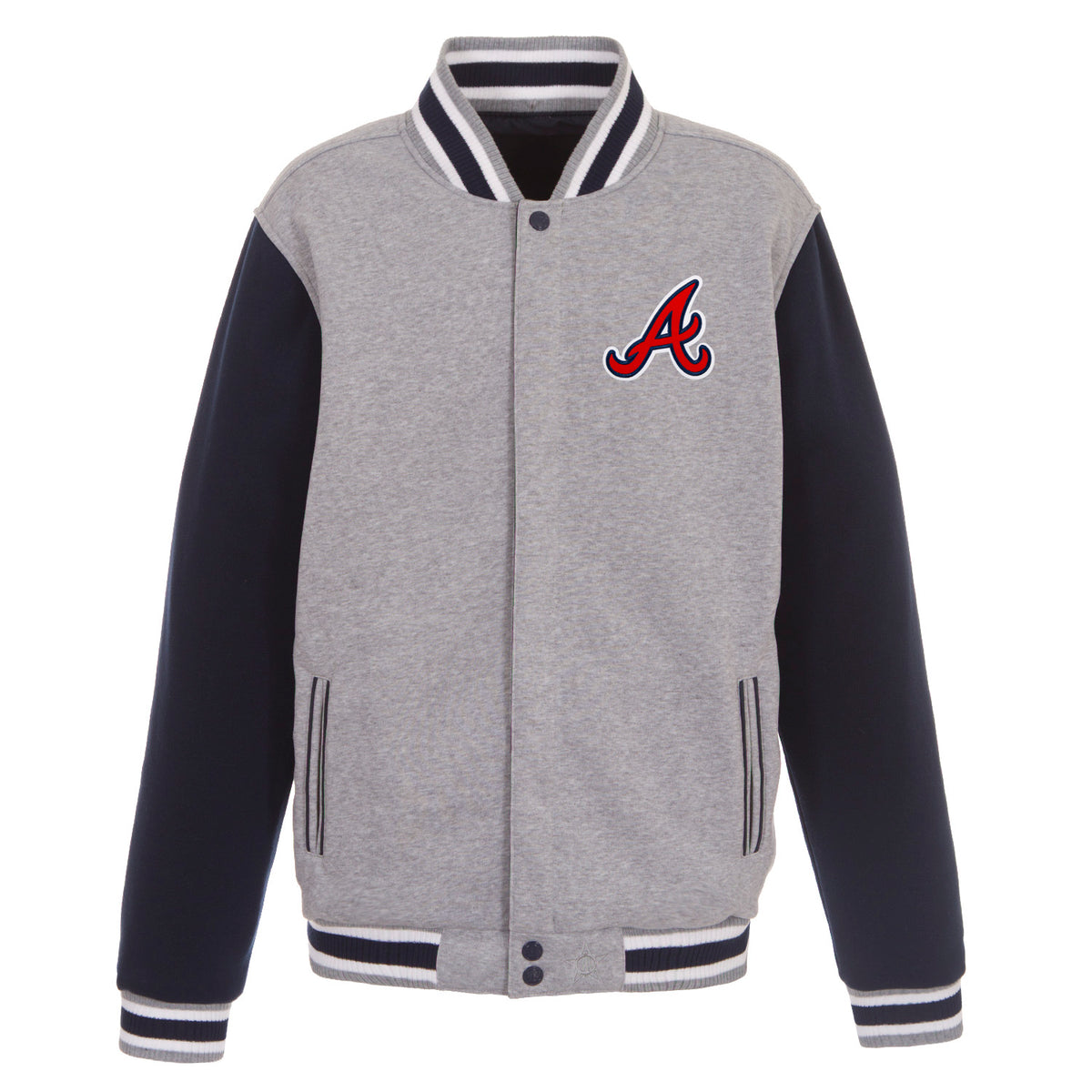 Atlanta Braves Two-Tone Reversible Fleece Hooded Jacket - Navy/Red