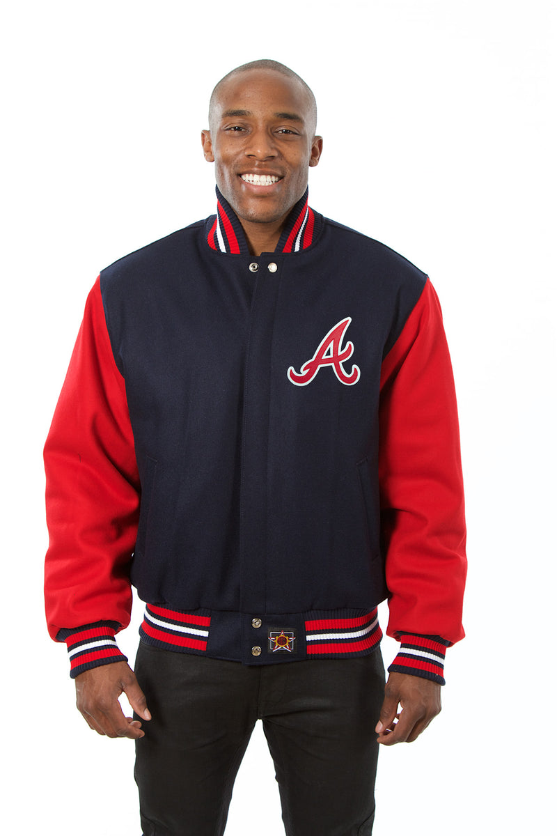 Atlanta Braves Two-Tone Reversible Fleece Hooded Jacket - Navy/Red
