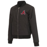 Atlanta Braves JH Design Reversible Women Fleece Jacket - Black - JH Design