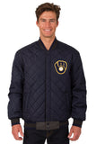 Milwaukee Brewers Wool & Leather Reversible Jacket w/ Embroidered Logos - Charcoal/Navy - J.H. Sports Jackets
