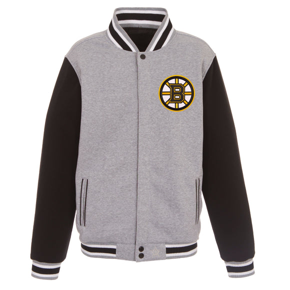 Boston Bruins Two-Tone Reversible Fleece Jacket - Gray/Black - J.H. Sports Jackets