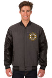 Boston Bruins Wool & Leather Reversible Jacket w/ Embroidered Logos - Charcoal/Black - J.H. Sports Jackets