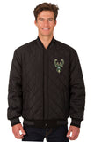 Milwaukee Bucks Wool & Leather Reversible Jacket w/ Embroidered Logos - Charcoal/Black - J.H. Sports Jackets