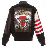 Chicago Bulls JH Design Hand-Painted Leather Jacket - Black - JH Design