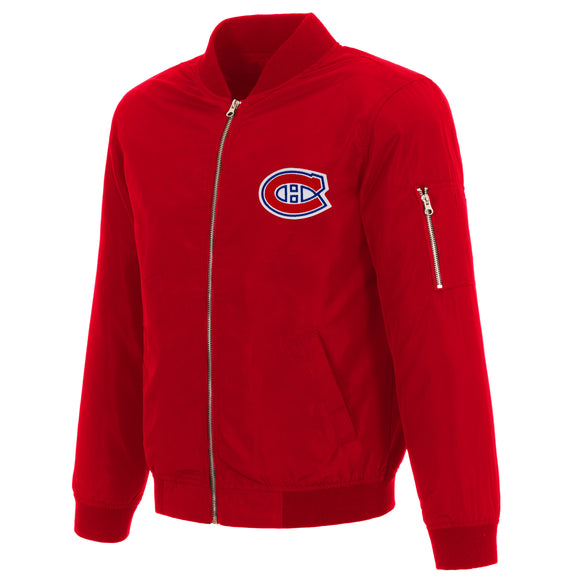 Montreal Canadiens JH Design Lightweight Nylon Bomber Jacket – Red - J.H. Sports Jackets