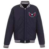 Washington Capitals JH Design Reversible Fleece Jacket with Faux Leather Sleeves - Navy/White - JH Design