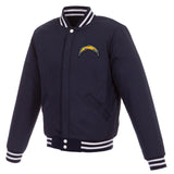 Los Angeles Chargers - JH Design Reversible Fleece Jacket with Faux Leather Sleeves - Navy/White - J.H. Sports Jackets