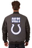 Indianapolis Colts Wool & Leather Reversible Jacket w/ Embroidered Logos - Charcoal/Black - J.H. Sports Jackets
