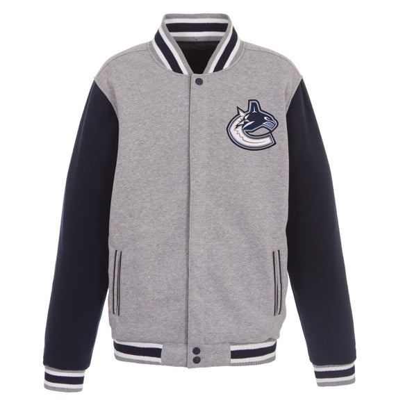 Vancouver Canucks Two-Tone Reversible Fleece Jacket - Gray/Navy - J.H. Sports Jackets