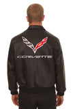 Corvette Embroidered Leather Bomber Jacket - Black - JH Design