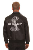 Shelby Embroidered Leather Bomber Jacket - Black - JH Design