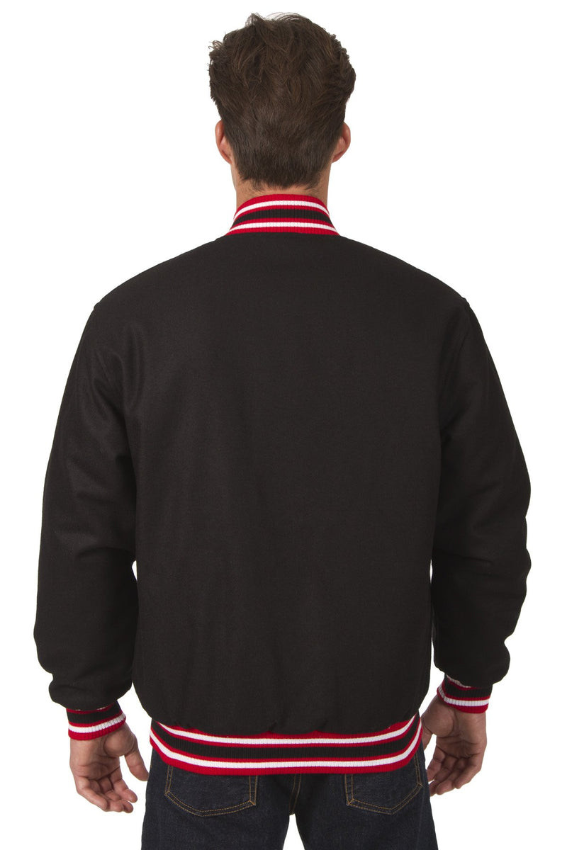 JH Design - All-Wool Varsity Jacket - Reversible - Black/Red