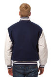 JH Design - Wool and Leather Varsity Jacket - Navy/White - JH Design