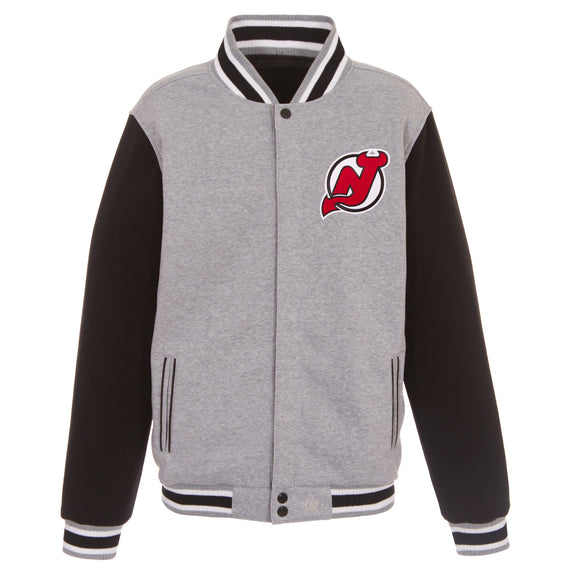 New Jersey Devils Two-Tone Reversible Fleece Jacket - Gray/Black - J.H. Sports Jackets