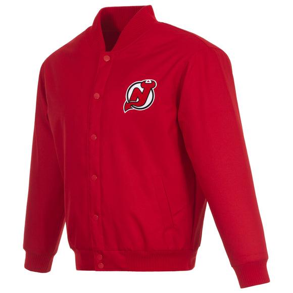 New Jersey Devils Poly Twill Varsity Jacket - Red - J.H. Sports Jackets