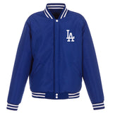Los Angeles Dodgers - JH Design Reversible Fleece Jacket with Faux Leather Sleeves - Royal/White - JH Design