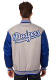 Los Angeles Dodgers Poly Twill Varsity Jacket - Gray/Royal - JH Design