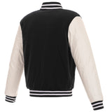 Carolina Hurricanes JH Design Reversible Fleece Jacket with Faux Leather Sleeves - Black/White - J.H. Sports Jackets