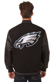 Philadelphia Eagles Wool & Leather Reversible Jacket w/ Embroidered Logos - Black - J.H. Sports Jackets
