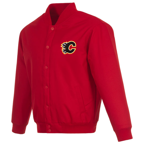Calgary Flames Poly Twill Varsity Jacket - Red - J.H. Sports Jackets