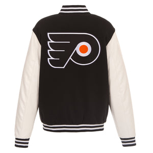 Philadelphia Flyers  - JH Design Reversible Fleece Jacket with Faux Leather Sleeves - Black/White - J.H. Sports Jackets