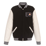Philadelphia Flyers  - JH Design Reversible Fleece Jacket with Faux Leather Sleeves - Black/White - J.H. Sports Jackets