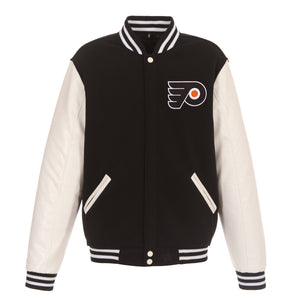 Philadelphia Flyers JH Design Reversible Fleece Jacket with Faux Leather Sleeves - Black/White - JH Design