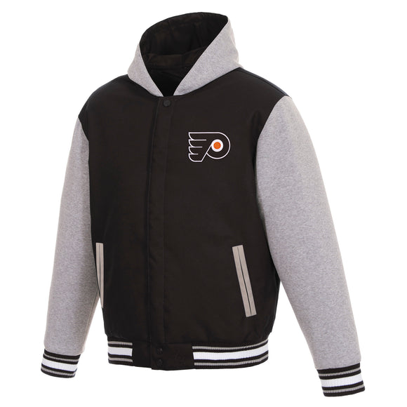 Philadelphia Flyers Two-Tone Reversible Fleece Hooded Jacket - Black/Grey - JH Design