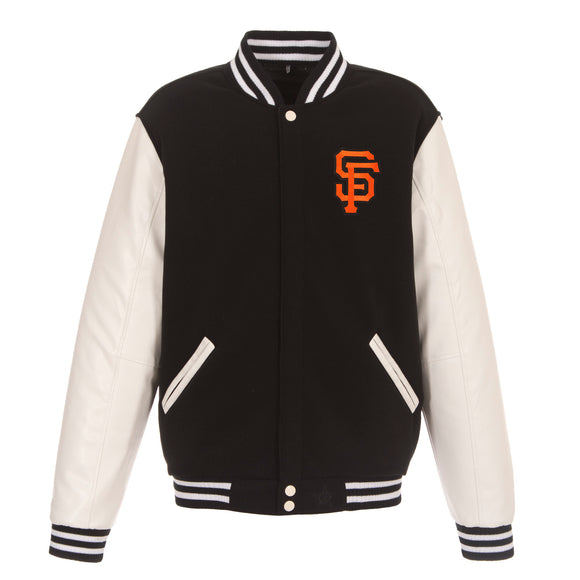 San Francisco Giants - JH Design Reversible Fleece Jacket with Faux Leather Sleeves - Black/White - JH Design