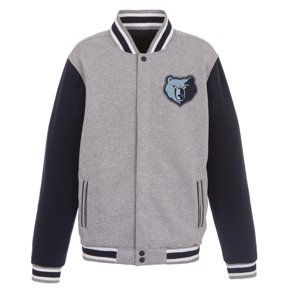 Memphis Grizzlies Two-Tone Reversible Fleece Jacket - Gray/Navy - JH Design