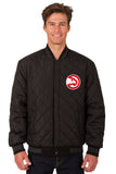 Atlanta Hawks Wool & Leather Reversible Jacket w/ Embroidered Logos - Black - J.H. Sports Jackets