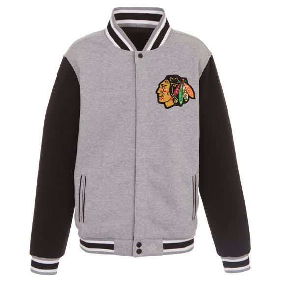 Chicago Blackhawks Two-Tone Reversible Fleece Jacket - Gray/Black - J.H. Sports Jackets