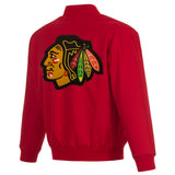 Chicago Blackhawks Poly Twill Varsity Jacket - Red - J.H. Sports Jackets