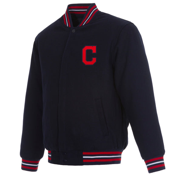 Cleveland Indians Reversible Wool Jacket - Navy - JH Design