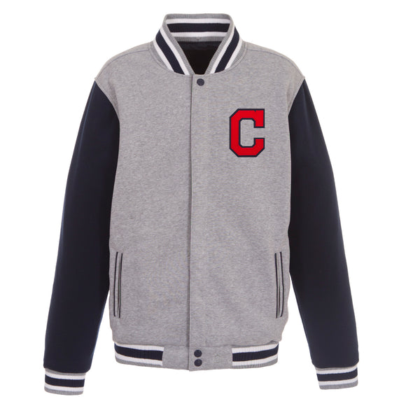 Cleveland Indians Two-Tone Reversible Fleece Jacket - Gray/Navy - JH Design
