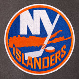 New York Islanders Wool & Leather Reversible Jacket w/ Embroidered Logos - Charcoal/Black - J.H. Sports Jackets